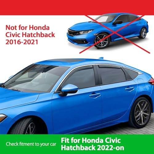 Goodyear Shatterproof Window Deflectors for Honda Civic 2022-2026 Hatchback, Rain Guards, Window Visors for Cars, Vent Deflector, Car Accessories, 4 pcs - GY007899