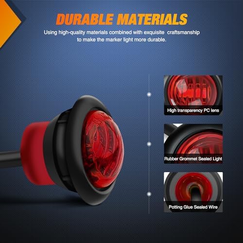 Nilight 3/4" Round Marker Light 10PCS Red LED Clearance 2 Connectors
