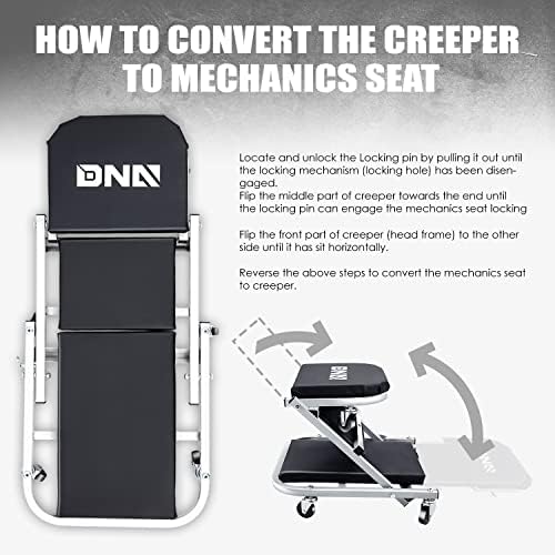 ‎DNA MOTORING TOOLS-00185 36 Inches 2 IN 1 Rolling Folding Car Creeper/Seat, 6 Pcs 2" Casters, 150kg Weight Capacity, Gray - Image 3
