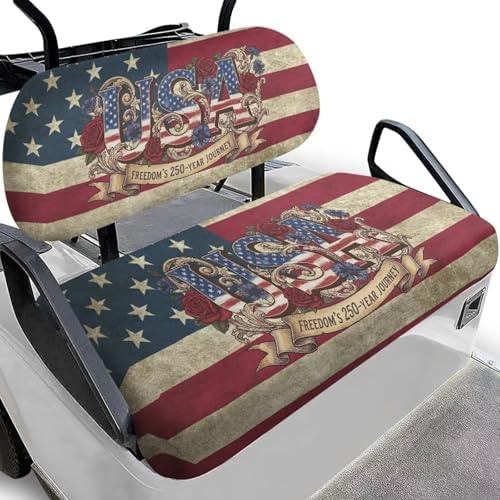 Yewatlles USA 250th Golf Cart Seat Covers Seat Kit, Printed Breathable Golf Cart Seat Cushions Golf Blanket Golf Club Car Accessories