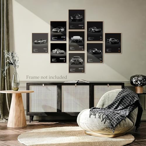 CSLGQGV Car Poster Vintage Racing Car Wall Art Supercar Canvas Prints Painting For Men Room Pictures Guys Dorm Room Aesthetics Decor Bedroom Office (Unframed,8×10inch,9pcs) black - Image 2