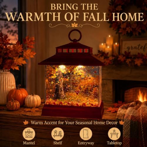 Fall Snow Globe Lantern, Musical Glitter, 6 Hour Timer, Autumn Home Decor - Image 6