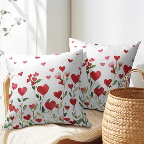 Valentines Day Pillow Covers 18x18 Set of 2 Green Red Heart Throw Pillow Covers Love Pillowcase Linen Decoration Farmhouse Holiday Cozy Soft Cushion Case Couch for Indoor Outdoor Home Decor - Image 7