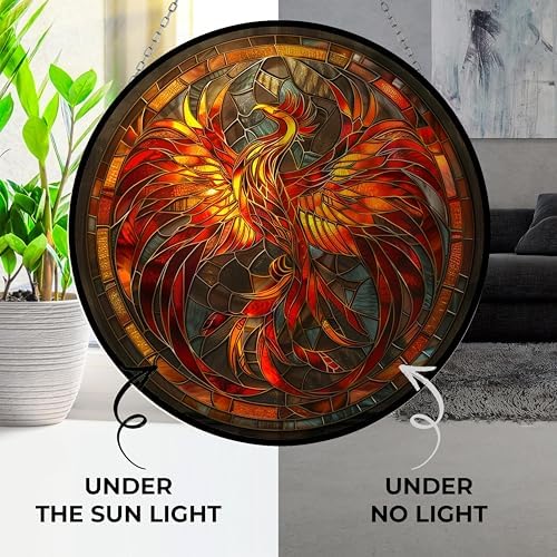 Stained Glass Window Hanging - Phoenix Dragon Suncatcher Ready to Hang Window Doors Home Decoration and Christmas, Mother's Day Birthday Gifts for Women, Men, and Mom 7.8x7.8 in - Image 3