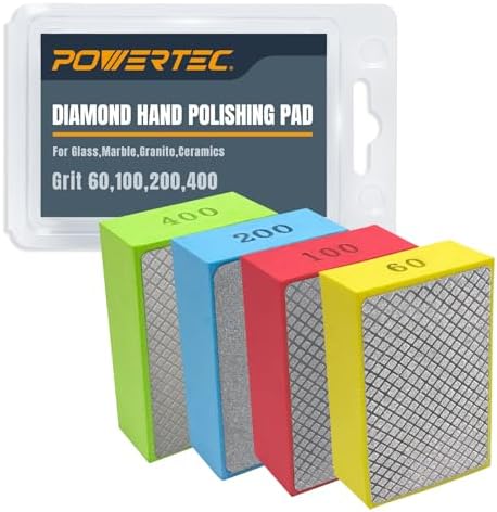 POWERTEC Diamond Hand Polishing Pads 4 Pack (60/100/200/400 Grit) 71907V by POWERTEC