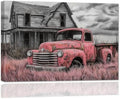 AWPANERAR Rustic Farmhouse Wall Decor Old Truck Canvas Print Car Painting Vintage Truck Poster Living Room Decor Frame (Pink, (12.00" x 18.00")) by AWPANERAR