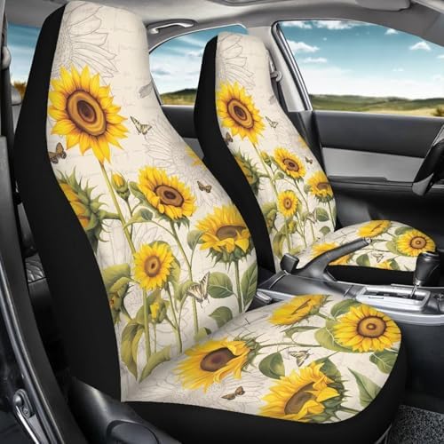 Sunflower Dragonfly Car Seat Covers Full Set of 2 Automobile Front Seat Covers Vehicle Accessories Carseat Seat Covers Cushion Pad Mat for SUV Trucks Chairs Vans Auto