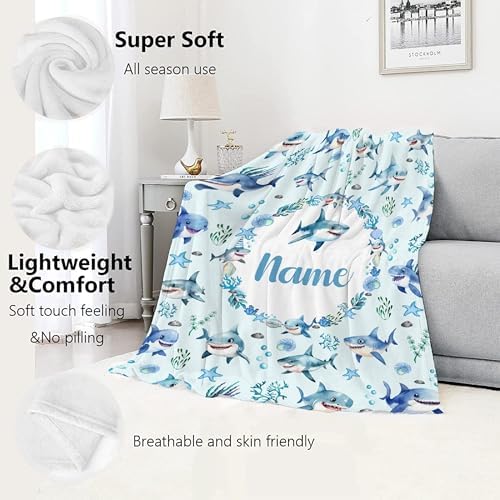 Personalized Shark Pattern Blanket Gifts for Girls Boys Women - Super Soft Cozy Warm Throw Sheet for Couch Bed Sofa Office Decor All Season 50"x60" for Teens - Image 2