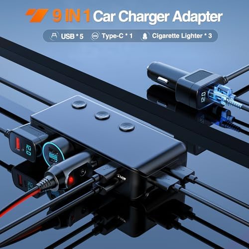 Nilight 9 in 1 Cigarette Lighter Adapter Splitter with PD/QC 3.0
