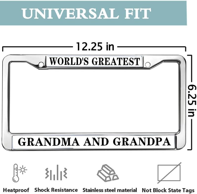 World's Best Grandpa Grandma License Plate Frame Customizable Grandpa Grandma Gifts Metal Chrome Auto License Plate Frame Cover