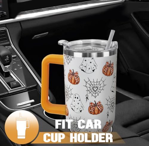 Halloween Tumbler with Handle 40 oz Pumpkin Ghost Spiderweb Coffee Travel Mug Stainless Steel Goth Insulated Cups Cute Halloween Decor Gifts - Image 7