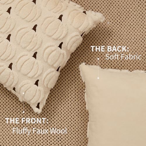 DFXSZ Fall Pillow Covers 24x24 2Pcs Beige Brown Pumpkin Fall Decorations - Image 5