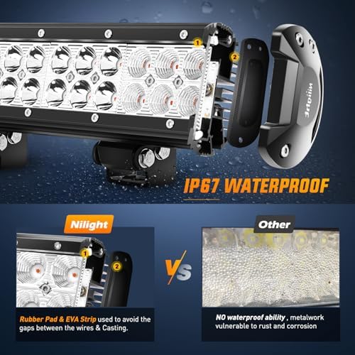 Nilight LED Light Bar 12 Inch 72W Spot Flood Combo Red Beam Off Road Lights Fishing Hunting Emergency Deck Boat Work Lighting for Trucks UTV Pick-up Van Boat Tractor
