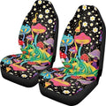 Colorful Mushroom White Floral Print 2 PCS Cool Graphic Car Seat Covers Unique Print Front Auto Seat Cover,Car Bucket Seats Protector Covers Universal fit for SUV Sedan Van