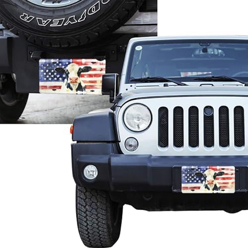 Watercolor Cow American Flag Front License Plate 6" * 12" for Women