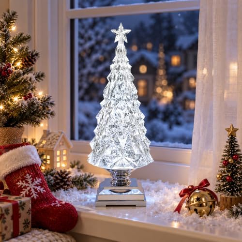12.5' 'Crystal Christmas Tree Snow Globe with Music, Lighted Spinning Glitter Water Lantern with 6H Timer, USB & Battery Operated Xmas Table Decor - Image 2