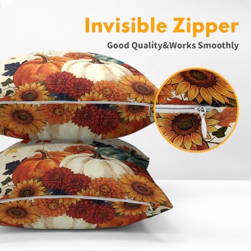 Fall Pumpkin Pillow Covers 18x18 Inch Set of 2, Autumn Blue Orange Throw Pillow Covers Harvest Thanksgiving Pillowcase, Maple Leaf Decorative Seasonal Cushion Case Couch for Indoor Outdoor Home Decor - Image 5