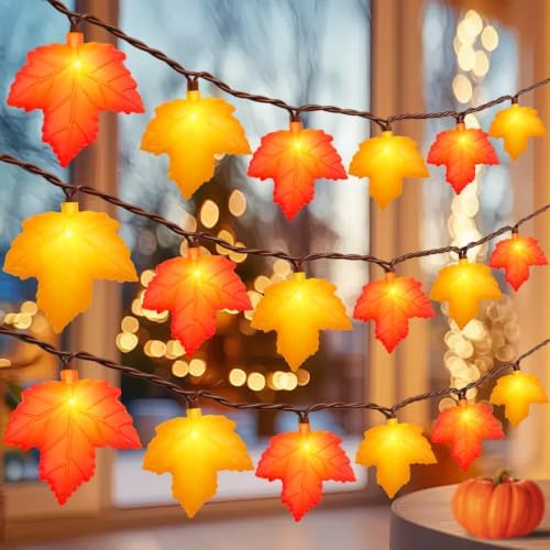 12Ft 20 LED Fall String Lights Plug in Orange Yellow Maple Leaf String Lights Waterproof, for Autumn Home Porch Bedroom Mantel Staircase Fence Fall Decor and Thanksgiving Decorations Indoor Outdoor by SOTOPOO