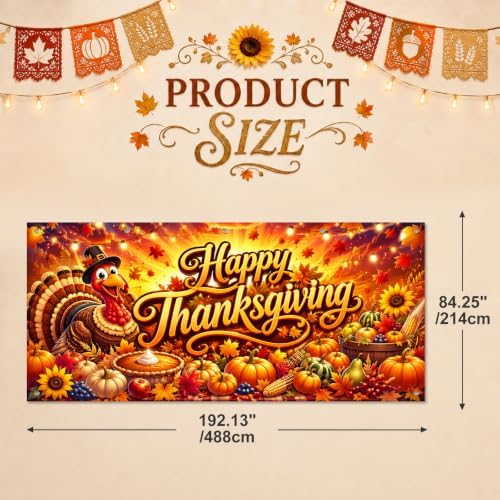 IVN Thanksgiving Garage Door Cover 16x7ft Turkey Pumpkin Fall Banner - Image 3