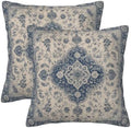 Blue Boho Throw Pillow Covers 16x16 Set of 2, Ethnic Design Carpet Pattern by KiuLoam