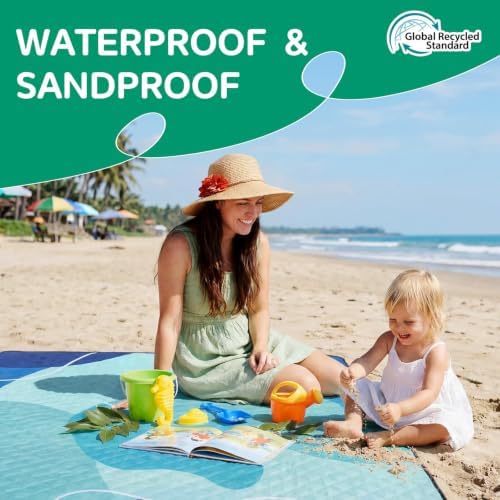 RYCHIC Waterproof Beach Blanket Picnic Outdoor Camping Mat Rug Oversized Extra Large Foldable Sandproof Sand Free Big XL Giant Towel Hawaii Honeymoon Essentials Women Summer Must Have Vacation Gift - Image 3