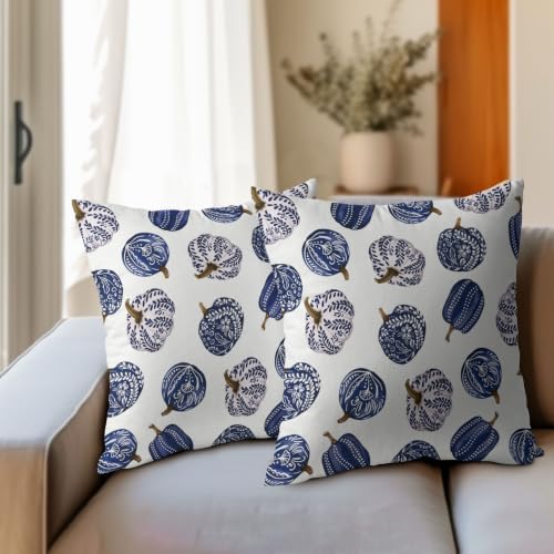 Fall Chinoiserie Pumpkin Throw Pillow Covers 22x22 Set of 2 Autumn Blue White Porcelain Thanksgiving Pillow Covers Autumn Pillowcase for Kitchen Sofa Cushion Outdoor Bedroom Decoration - Image 4