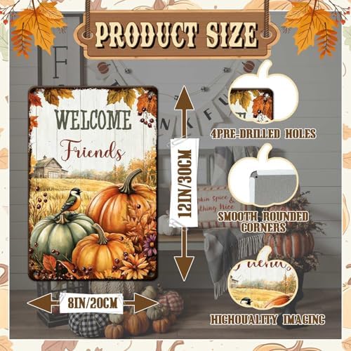 Fall Sign Thanksgiving Pumpkin Vintage Tin Sign Welcome Friends 8x12Inch - Image 2