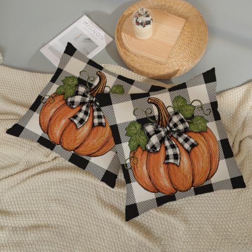 Fall Orange Pumpkin Buffalo Plaid Pillow Covers 18x18 Set of 2 - Image 6