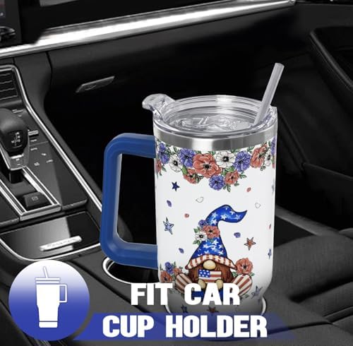 4th of July Tumbler with Handle 40 oz Gnomes Stars Flags Coffee Travel Mug Stainless Steel Poppy Flower Insulated Cups Independence Day Memorial Day Decor Gifts - Image 7