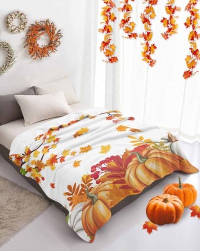 DecorLovee Orange Pumpkins Fall Blanket 50"x80", Reversible Thanksgiving Botanical Throw Blanket for Couch/Bed, Maple Leaf Lightweight Soft Throw Blankets for Adult, Warm Fuzzy Blankets for Winter - Image 4
