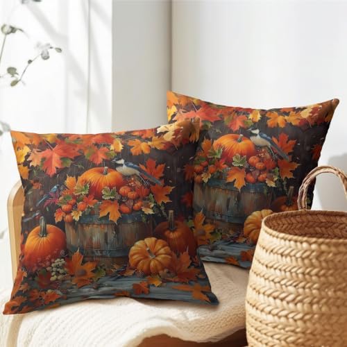 Fall Pumpkin Maple Leaves Pillow Covers 22x22 Set of 2 Highly Absorbent - Image 7