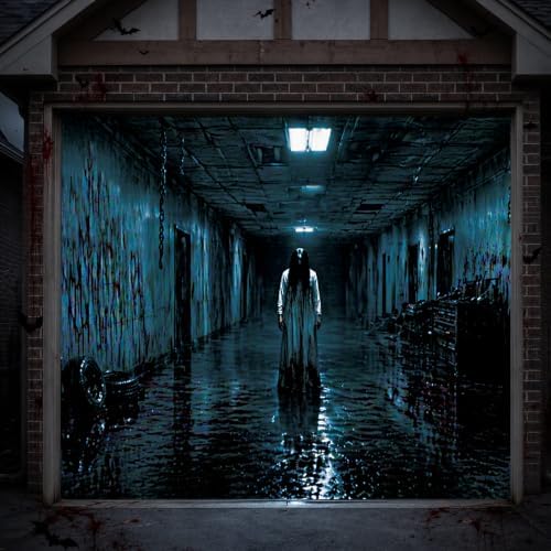 Teenyyou Halloween Garage Door Cover 7x8 Ft Female Ghost Scene - Image 5