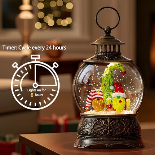 Christmas Snow Globes Christmas Water Lantern with Gnome Whimsical Christmas Tree, Music & 6H Timer, USB Lined/Battery Operated Lighted Lanterns for Xmas Festival Decoration Gifts - Image 2