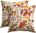 Fall Leaf Pillow Covers 16x16 Set of 2 Brown Beige Maple Leaves Autumn Harvest Throw Pillow Cases with Zipper Outdoor Decorative Cushion Cover Rustic Decoration Farmhouse Home Sofa Couch Bed Decor by Trongr