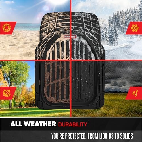Motor Trend FlexTough Contour Liners Deep Dish 3 pc Rubber Floor Mats & Trimmable Trunk Liner Cargo Mat - Heavy Duty All Weather Protection Car Mats with Traction Grips Car Accessories (Black)