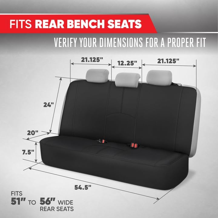 Motor Trend SpillGuard Waterproof Rear Split Bench Seat Covers for Trucks Rear Seat Cover Only - Black Car Seat Covers, Back Seat Covers Only - Durable Neoprene Spill Resistant for Kids & Dogs
