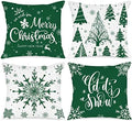 Lanpn Christmas Throw Pillow Covers 18x18 Set of 4, Merry Christmas Winter Xmas Snowflake Decorative Holiday Cushion Pillow Cases 18 x 18 for Outdoor Indoor Farmhouse Home Room Couch Decor (Green) by Lanpn