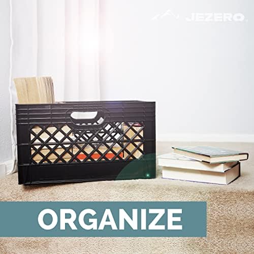 JEZERO 24 Quart 4-Pack Heavy Duty Plastic Crate | Stackable Multi-Purpose Storage Bin for Garage, Home, Office, Groceries, Outdoor, Camping & Kayaking | Black Utility Tote, 19" x 13" x 11" - Image 6