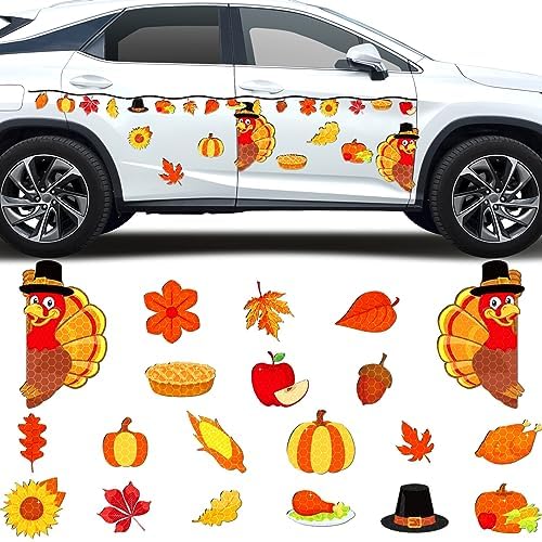 25pcs Fall Thanksgiving Car Reflective Magnets, Turkey Car Decorations Waterproof Decal Fridge Refrigerator Automotive Garage Door Magnetic Sticker for Cars Metal Surface by Qyeahkj