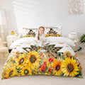 Happy Thanksgiving Kids Duvet Cover Set Twin Size,Cartoon Turkey Sunflowers Bedding Set,Girls Boys Adults Room/Cabin Decor,Fall Maple Leaves Comforter Cover,Rustic Farm Quilt Cover,1 Pillowcase by Manfei