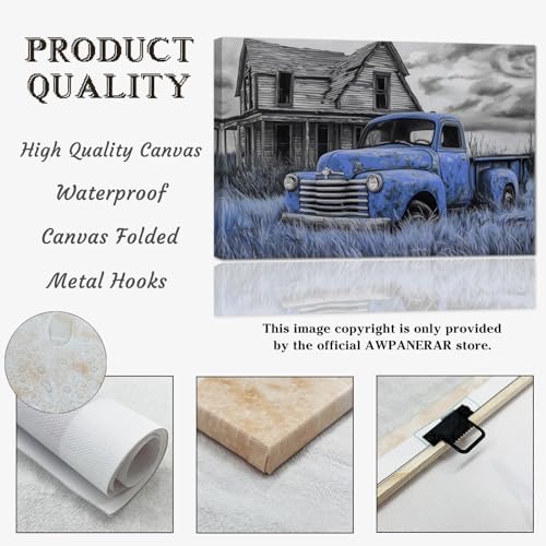 AWPANERAR Rustic Farmhouse Wall Decor Old Truck Canvas Print Car Painting Vintage Truck Poster Living Room Decor Frame (Blue, (20.00" x 30.00")) - Image 6