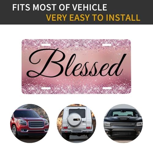 Glitter Blessed Pink Cool Front License Plate 6x12 Inch
