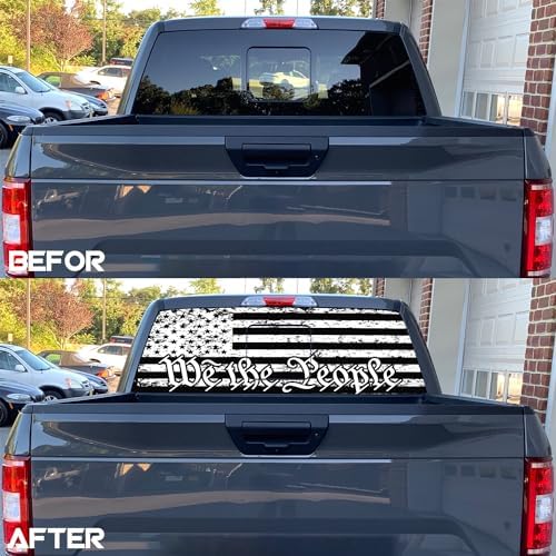 American Flag Rear Window Decal for Truck,We The People Black Flag Truck Rear Window Decal,American Flag Decals for Truck Car SUV (65x17in)