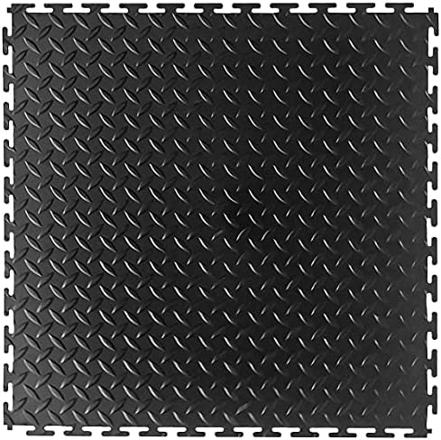 VersaTex Garage Floor 18 x 18 inch Square Rubber Diamond Plate Interlocking Floor Tiles for Home Gym, Garage Flooring, Trade Show Flooring, Basement Tiles, 24 Pack (Black) by VersaTex