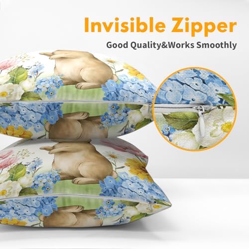 Easter Pillow Covers 20x20 Set of 2 Cute Bunny Rabbit Throw Pillow Covers Rustic Spring Pillowcase Linen Decoration Farmhouse Soft Decorative Floral Cushion Case Couch for Indoor Outdoor Home Decor - Image 5