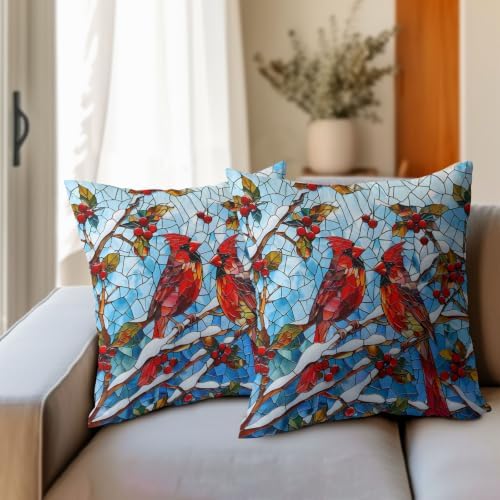 Winter Red Cardinal Bird Pillow Covers 24x24 Set of 2 Highly Absorbent - Image 3