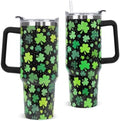 St Patricks Day Tumbler with Handle 40 oz Green Lucky Shamrock Coffee Travel Mug Stainless Steel Insulated Cup Irish Saint Patricks Decor Gifts by Unknown