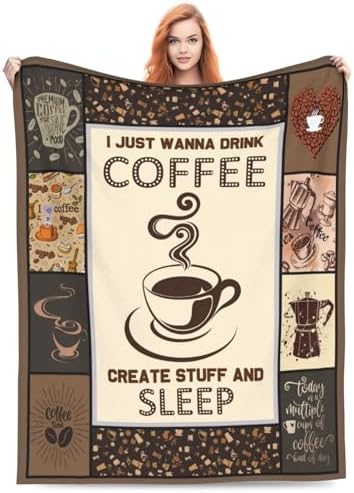 Coffee Blanket, Coffee Throw Blanket, Cafe Cup Beans Gifts Blankets Stuff Fleece Flannel Plush for Girls Women Boys Men Lovers Adults Soft Bedding Gift for Sofa Bed Office Home Decor 50"X60" - Image 2