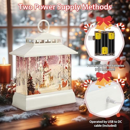 Christmas Snow Globe Lantern Water Glittering Lantern with 8 Songs & 6H Timer Romote Control Christmas Snow Globes USB & Battery Operated for Christmas Festival Decorations Gifts (Snowman) - Image 5