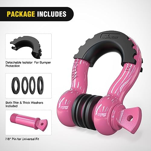 Nilight 2 PCS 3/4" D-Ring Shackle with 7/8" Screw Pin | 41,887lbs Break Strength Heavy Duty Off Road Recovery Shackle with Isolators Washers for Tow Strap,Winch,Off-Road Truck